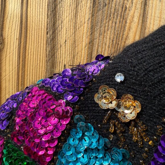 Vintage 80s Climax Black Lambswool Angora Bright Sequin Sweater | Size M/L - Picture 11 of 15